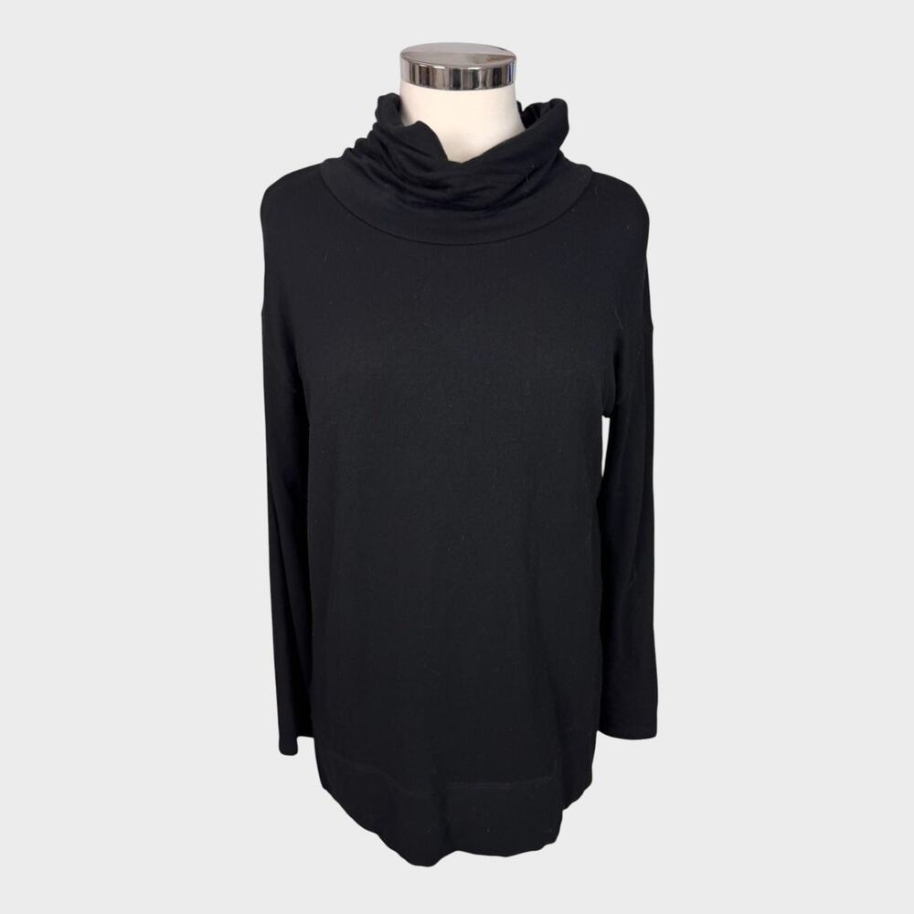 Liz Claiborne Weekend Small Black Turtleneck Long Top Rayon Spandex Blend